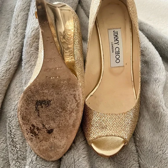 Jimmy Choo Gold Glitter Heels - Picture 3 of 4